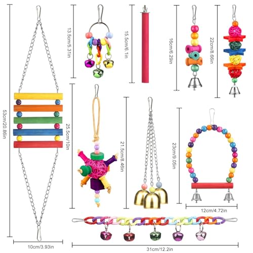 Bird Toys cage Accessories Parakeet Parrot Swing Wood Stand Perch with Mirror Climbing Ladder Interactive Hanging Toy for Budgerigar Conure Cockatiel mynah Finches