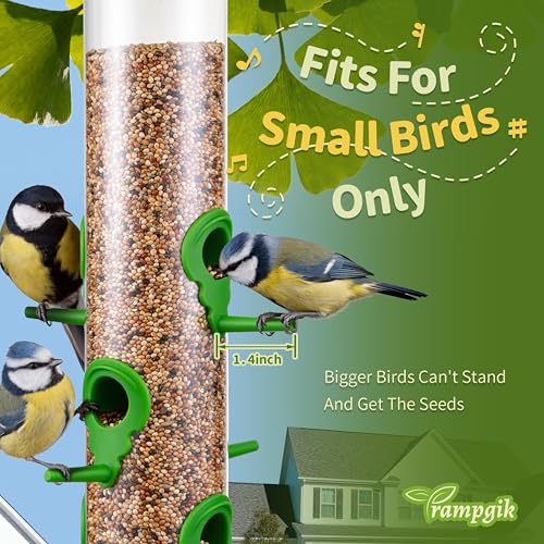 Tube Bird Feeders for Outdoors, 13" 6-Port Seed Catcher, Lawn Green, 2 PK | Spill-Proof, Removable Tray, Drainage Holes, Easy to Clean, Weather-Resistant, Durable for Outdoor - color: Lawn Green, 13 inch with tray, Pack of 2
