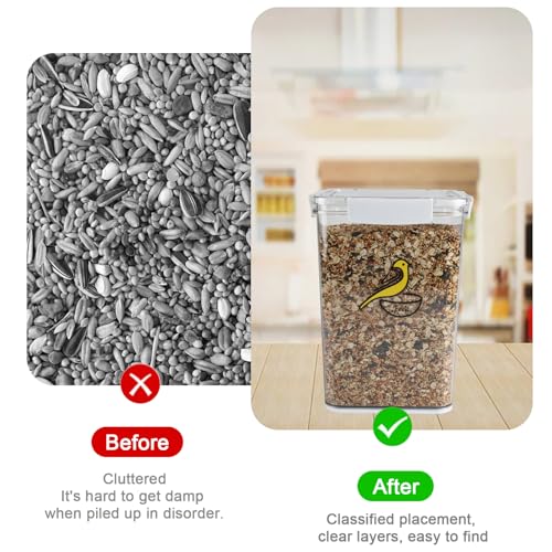Bird Seed Storage Container-Airtight Bird Food Container-8.4lb/5 l Pet Food Storage Containers with Birds Seed Scoop-Wild Birds Dispenser-forPet Parakeets Finches Food Mealworms/Clear - size: 5L