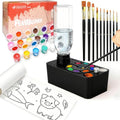 Paint Brush Cleaner Tool,Painting Running Water Circulation Art Supplies,with Brushes,Colors Paint,Watercolor Paper,Paint Station Creative Gift for Kids Girls Adult Artist Beginners (Black) - color: Black