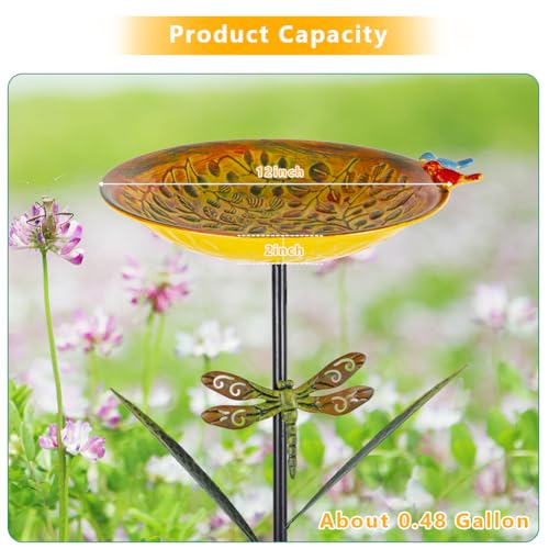 VEWOGARDEN 38" Tall Metal Bird Bath for Outside, Outdoor Bird Bath Feeder with Stable Stake for Garden, Yard, Patio Decor, Yellow - color: Yellow