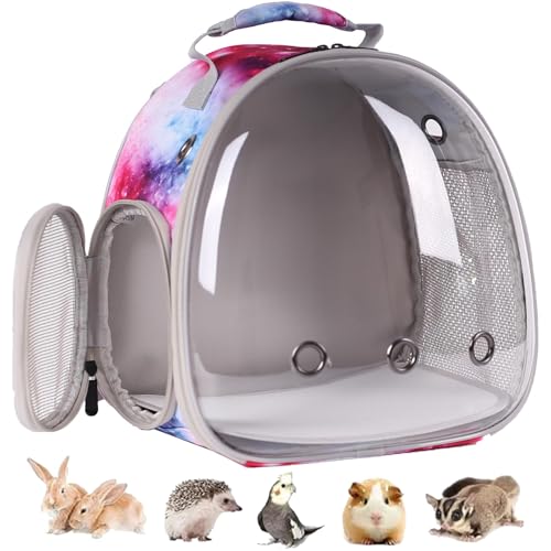 Bunny Carrier Backpack with Space Capsule Clear Bubble Window - Portable Small Animal Backpack Travel Pet Carrier Galaxy for Guinea Pig Rabbit Bearded Dragon Rat Lizard Hamster (Galaxy Pink) - color: Galaxy Pink