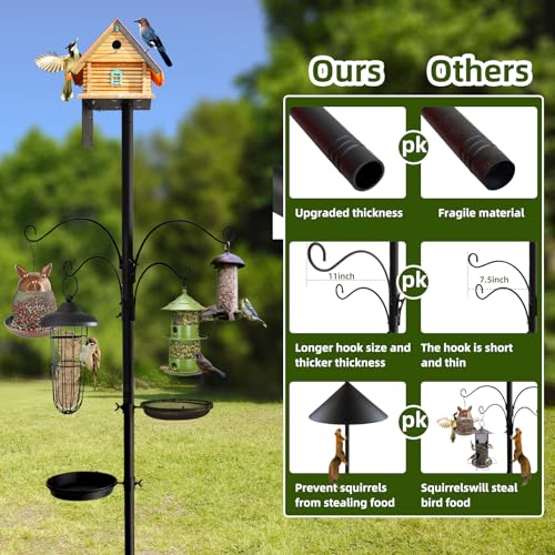 Bird Feeder Pole - 92 Inch Heavy Duty Birdhouse Stand with Squirrel Proof Baffle for Outdoor, Adjustable Bird Feeding Station with Multi Shepherds Hooks Mental Trays for Garden Attracting Wild Birds - color: Black