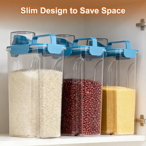 Uppetly Dog Cat Food Storage Container, 5-7Lbs Pet Food Containers, Airtight Cat Food Container with Portable Handle & Measuring Cup, Small Animal Dry Food Dispenser for Dogs, Cats and Birds - color: Blue