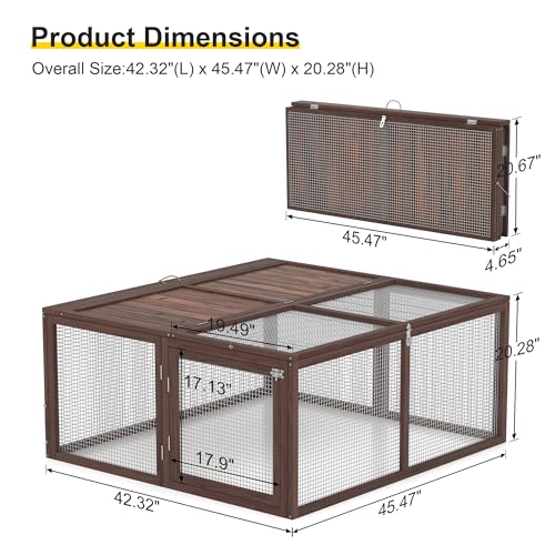 GOJOOASIS Wooden Chicken Coop Portable Rabbit Run Foldable Outdoor Pen | Chicken Playpen for Outside, Duck Enclosure, Small Animal Cage with 2 Accesses & Ventilating Wire, for Garden Backyard - color: Carbonized Wood