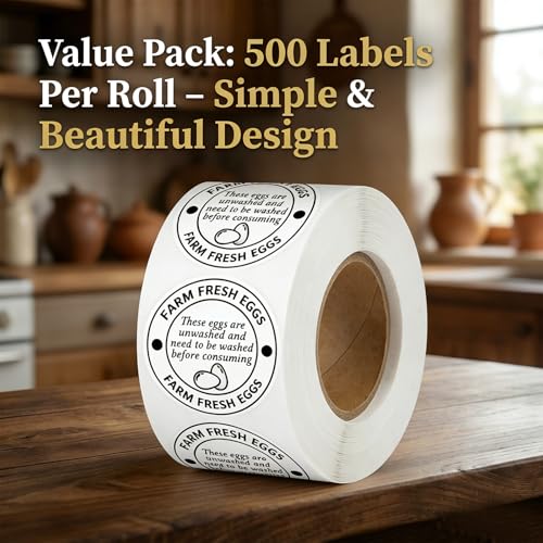 500Pcs 2 inch Egg Carton Stickers, Egg Stamps for Fresh Eggs Alternative, Farm Stand Supplies Handling Labels, Self Adhesive Unwashed Sign Decals for Chicken Quail Packaging