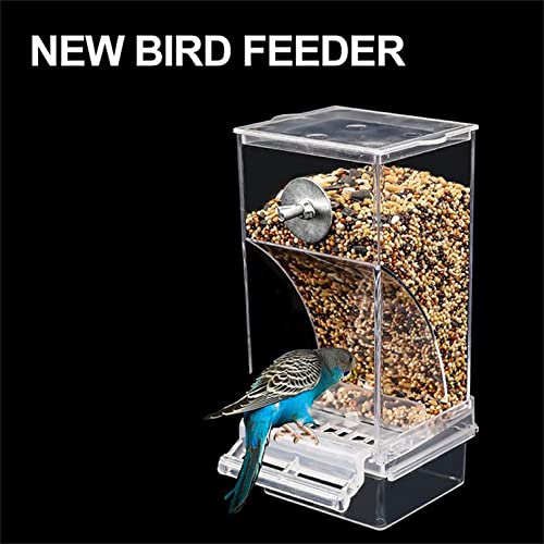 Automatic Bird Feeder,Splash-Proof No Mess Bird Feeder Bird Cage Accessories Acrylic Transparent Seed Bird Food Container for Parakeet Canary Cockatiel Finch,18.5x8.5x7.5CM