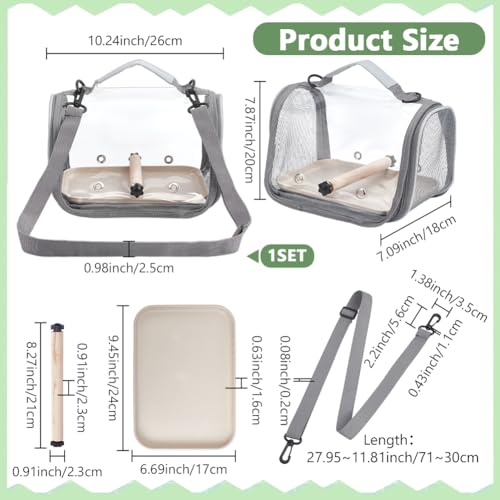 Bird Carrier Backpack Gray Travel Cage with Clear PVC Window and Breathable Mesh Portable Bird Carrier Bag for Small Birds Parrot Cockatiel Parakeet to Vet Visit and Outdoor Adventure