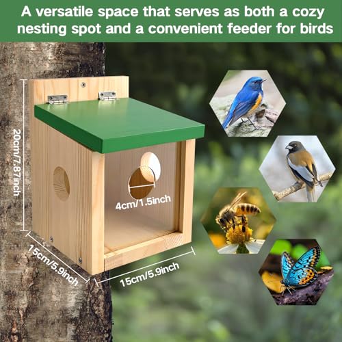 Bird Houses for Outside Clearance with Clear Window Hummingbird House for Viewing,Bird Feeder,Hanging Wooden Birdhouses,Bird Nesting Box for Bluebird Finch Swallow Wren Chickadee Assembly Required