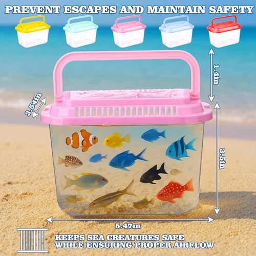 Leinuosen 24 Pcs Plastic Reptile Terrariums Carrier Cage Small Fish Transport Container with Handle Tarantula Enclosure Snake Breeding Box Hatching Container Clear Tank Aquarium for Crab Turtle