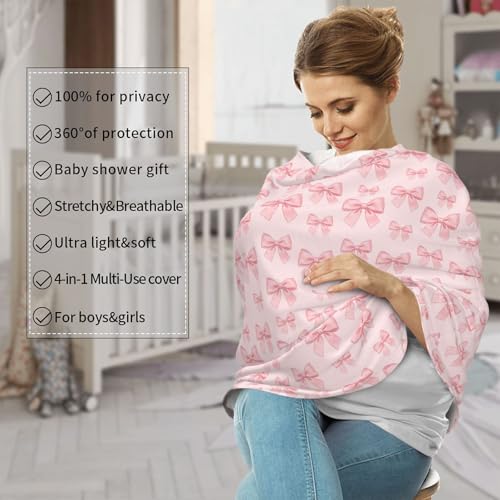 Pink Bow Baby Stuff Car Seat Cover for Baby,Mom Nursing Breastfeeding Covers,Multi-Use Car Seat Canopy Carrier Cover,Stroller Cover Newborn Shower Gift for Boys Girls - color: Pink Bow