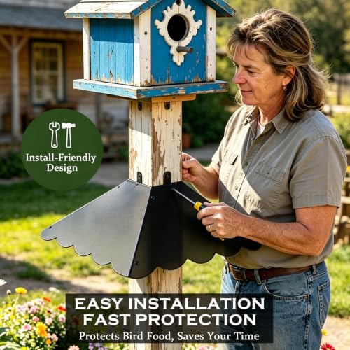 17 Inch Wavy Edge Metal Squirrel Baffle for 4x4 Posts, Black | Wraparound metal design installs without removing the post, with curved edges and a weather-resistant finish for outdoor use