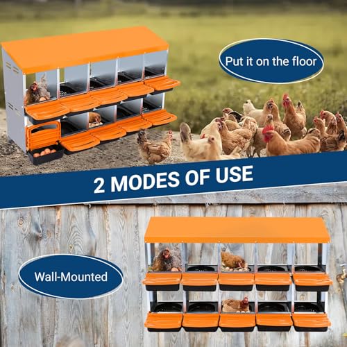 Chicken Nesting Box，Orange 10 Hole Chicken Laying Box, Tray for Easy Egg Collection, Large Holes for Ventilation, Suitable for Chickens & Ducks - color: Orange, size: 10 Holes