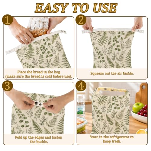 2 Pack Beeswax Linen Vintage Fern Bread Bags, Botanical Leaves Reusable Fresh Keeping Bags for Sourdough & Baguette, Freezable Portable Bread Storage Container 17×13'' - color: Vintage Fern Botanical