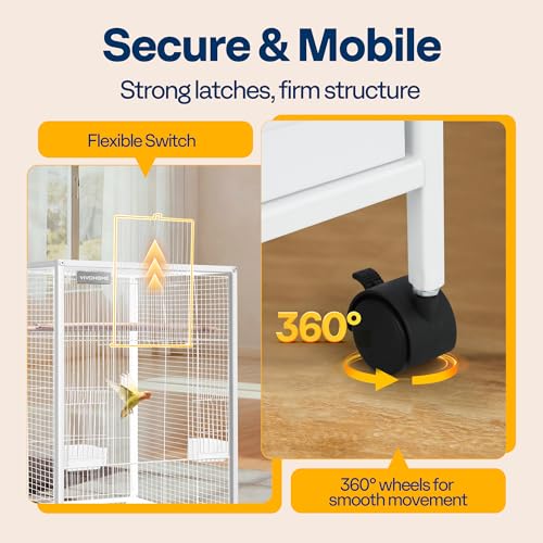 VIVOHOME Wrought Iron Bird Cage with Rolling Stand, 30 Inch Height | Standing Bird Flight Cage with Casters, Slide-out Tray for Parakeets Cockatiels Lovebirds Canaries Finches Conures, Whtie - color: White