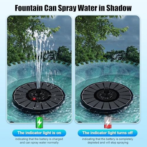 Solar Fountain Work On Cloudy Day,Solar Water Bird Bath Fountain with Faster Conversion Glass Solar Panel and Power Indicator,Built-in 2000mAh Battery,Outdoor Garden Decor(Black Panel)