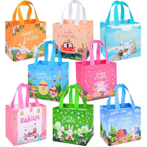 8PCS Easter Gift Bags, Reusable Easter Basket with Handles, Non woven Bags | Non woven Treat Bags for Egg Hunt Game Party Supplies - color: Style 1