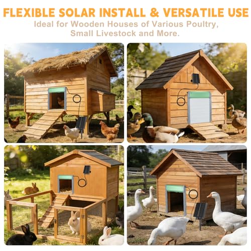 Solar-Powered Automatic Chicken Coop Door with Timer, Light Sensor & Remote Control – Weatherproof Aluminum Alloy Design with Anti-Pinch Safety Feature - color: Green