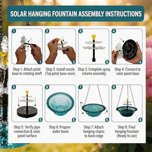 Hanging Solar Bird Bath Fountain,Solar Fountain Cascade, Hanging Bird Bath with Water for Outdoors Garden Patio Backyard Lawn Decor (Blue)