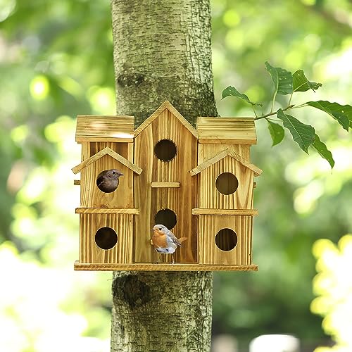 Bird Houses for Outside 10 Hole Bird House Room for 10 Bird Families Large Bird House for Garden/Courtyard/Backyard Decor Finch Bluebird Cardinals Handmade Hummingbird House