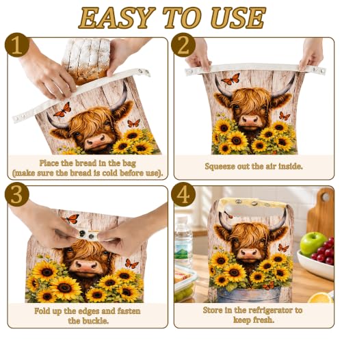 2 Pack Beeswax Highland Cow Bread Bags for Sourdough, Reusable Linen Sunflowers Butterfly Bread Bag 17x13'' Food Storage Cloth Bag Freezer-Friendly & Freshness Preservation - color: Highland Cow