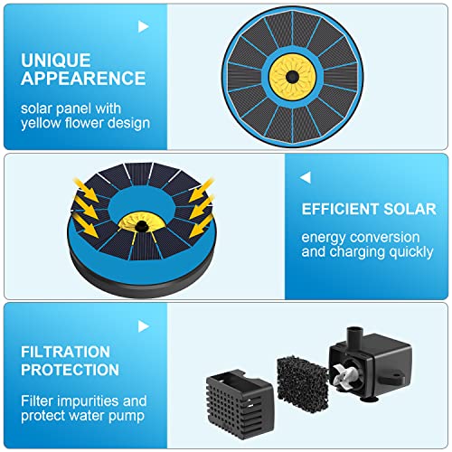Yzert Solar Fountain for Bird Bath, 3.5W Upgraded Solar Bird Bath Fountain with 4 Fixed Pipes 7 Nozzles No Battery, Solar Fountain Pump for Bird Bath Small Ponds Pool Outdoor(Blue) - color: Blue