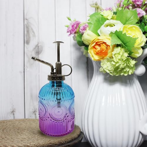 Glass Plant Mister Spray Bottle, 350ML Vintage Plant Spritzer with Top Pump Watering Can for Indoor Outdoor House Plants,Flowers (Blue Purple) - color: Blue Purple