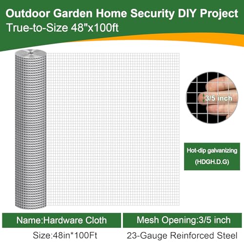 TNELTUEB 48in x 100ft Hardware Cloth Hot-Dip Galvanized Welded Wire Mesh - Heavy Duty 3/4inch 23 Gauge Chicken Wire Fencing for Garden, Chicken Coop, Rabbit Cage, Rodent & Predator Protection - size: 48in x 100ft