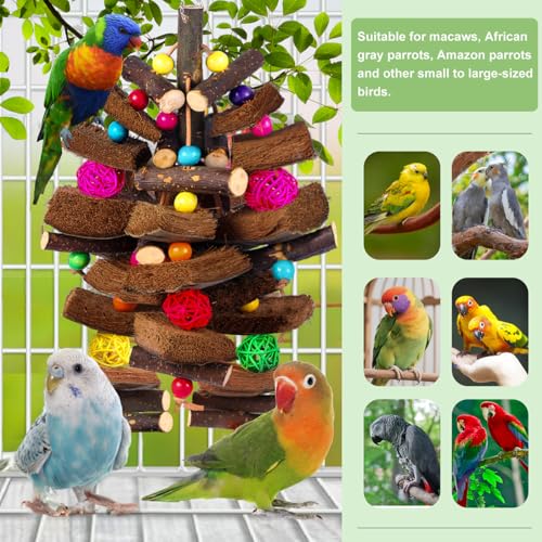 Kyouki Bird Toy for Parrots，Cockatiels, Budgies, Conures, Macaws, Lovebirds, Amazons and Other Small/Medium/Large Birds - Chewable & Shreddable Natural Coconut Husk Enrichment Toy (Medium) - size: Medium Standard