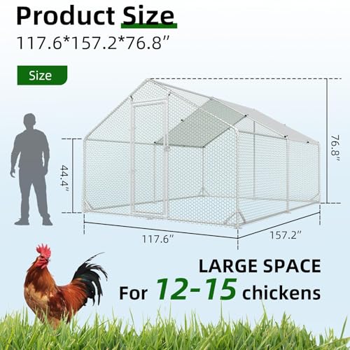 4ever2buy Metal Chicken Coop, 10x13 FT Walk-in Chicken Run Pen Poultry Cage, Water-Resistant & Anti-UV Cover, Large Chicken Coop for 12-15 Chickens - size: 157.2"L x 117.6"W x 76.8"H