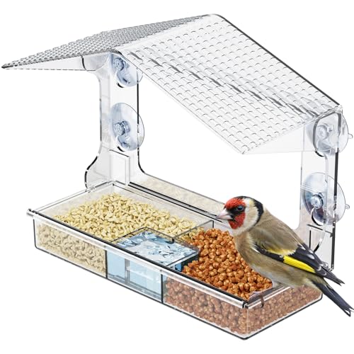 Acrylic Window Bird Feeders with Strong Suction Cups for Cats,Kid and Birds Lovers Gifts,Clear Bird Feeder for Window Viewing,Large Window Mount Birdfeeder,Birds House for Outdoors,Balcony
