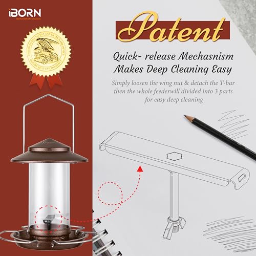 Bird feeders for Outdoors Metal Chew Resistant Brushed Coffee,1PK | Metal Roof, Metal Tray, Fixed Hanger, Flip-Top Fill, 3 Perches, Easy-Clean, 1.32lb - color: Coffee,1.5LB, 3Perches