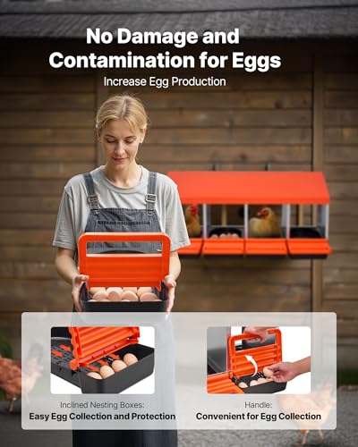 VEVOR Chicken Nesting Boxes, 4 Compartments, Metal Egg Laying Boxes with Protective Collection Lids, Roll Out Nesting Box, Easy to Assemble, Ideal for Hens, Ducks, Chickens, and Other Poultry, Orange - size: 41.7"L x 20.6"W x 18.7"H