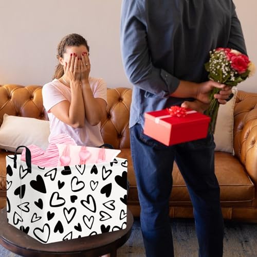 Rectangular Valentines Day Gift Basket Empty,Heart Gift basket Organizer Bins for Girls Room Decor,Nursery hamper,Easter decor(Lovely black heart) - color: Lovely black heart