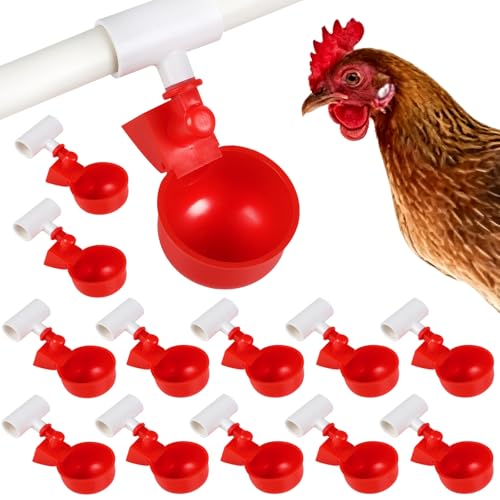 12 Pack Chicken Waterer Cups with Tee, Automatic Chicken Water Feeder Chicken Water Bowls Poultry Water Feeder Kit for Chicks, Duck, Goose, Turkey and Bunny（12 Tees + 12 Cups）