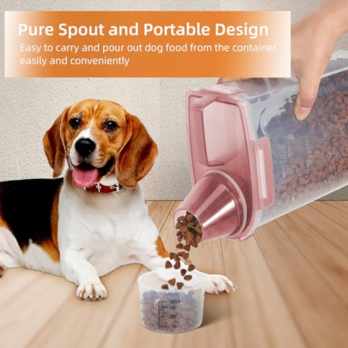 LEAWALK 3-5Lbs/3Qt Dog Cat Storage Container Portable with Upgraded Large Spout and Cup. Plastic Pet Food Dispenser for Small Animal Kibble, Bird Seed, Oatmeal, Rice, Flour, Brown Sugart (Clear PInk) - color: Clear Pink, size: 3L-1pack