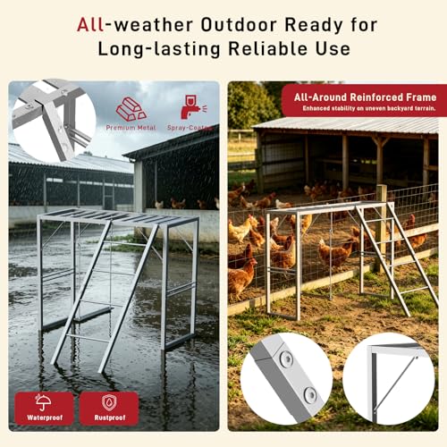 Metal Chicken Perch with Swing & Ladder for Coops or Runs, Gray | Rustproof Roosting Bars, Chicken Coop Accessories for Outdoor Chicken Playground & Jungle Gym to Keep Flock Happy and Active - color: Gray