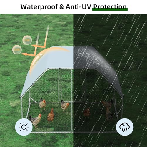 4ever2buy Metal Chicken Coop, 9.2x6.3 FT Walk-in Chicken Run Pen Poultry Cage, Water-Resistant & Anti-UV Cover, Large Chicken Coop for 6-8 Chickens - size: 110.3"L x 74.8"W x 76.8"H