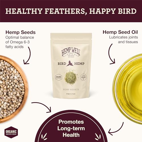 Hemp Well Organic Hemp Hearts for Birds - Reduces Feather Plucking, Promotes Relaxation, Immune Support, Organic, USA Grown, GMO Free – 8 Ounces - size: 8 Ounce (Pack of 1)