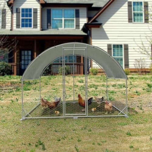 Large Metal Chicken Coop,Outdoor Chicken Coop Run Chicken Shelter with Water-Resident and Anti-UV Cover,Dome Roof Walk-in Poultry Cage Duck Rabbit House for Outside,Backyard and Farm, 6.5'Lx9'Wx6.5'H - color: Dome Roof, size: 78.0"L x 108.0"W x 78.0"H