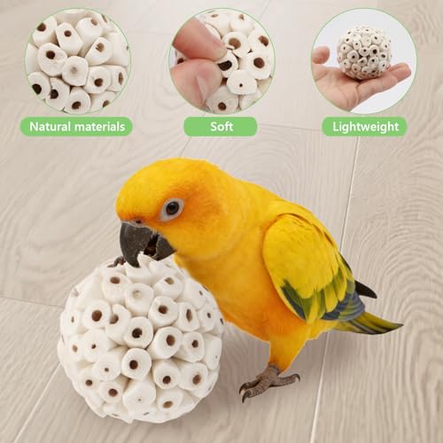 Wontee Bird Toys Sola Balls 2.4" Parrot Foraging Toys Soft Sola Atta Ball Parrot Chew Shred Toy for Cockatiels Conures Parakeets Budgies Senegal (4)