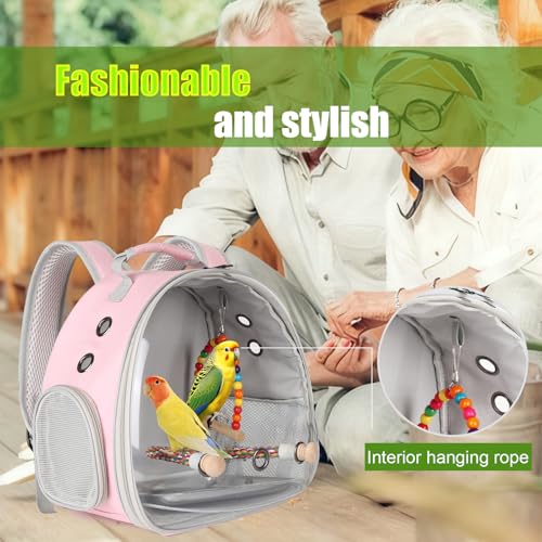 Portable Parrot Travel Cage Carrier with Small Swing Toy&Cage Colorful Toys Set Small Bird Parakeet Bag with Standing Perch Bird Carry Transport Bag (Pink, Backpack/Swing) - color: Pink, size: Backpack/swing