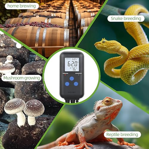 DIGITEN Humidity Controller with Temperature Display for Reptile, Mushroom | Pre-Wired Digital Humidistat, Dual-Stage Outlet Humidifier/Dehumidifier for Grow Tent/Greenhouse, LCD Display, Plug & Play