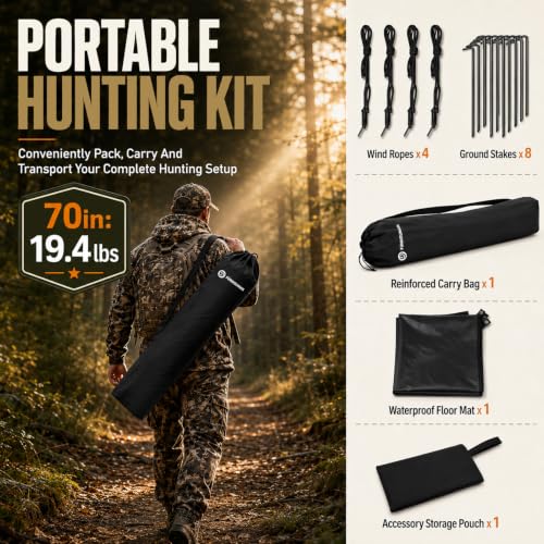 Hunting Blind See Through, Pop Up Ground Deer Blind, Large Door | 270/288/360 Degree See Thru, 1/2/3/4 Person Hunting Camouflage Tent, With/Without floor, Swing/Diamond/Horizontal Door Design - size: 3-4 Person, style: 270°&360°/Diamond Door/With Floor