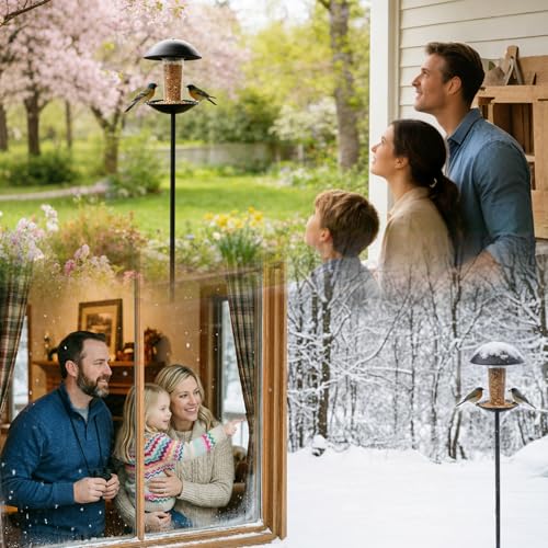Metal Bird Feeder with Pole Stand - 1.5lb Capacity | Matte black finish, rust-resistant, attracts wild birds to yard, lawn, or garden, easy to install & fill, gifts for mom