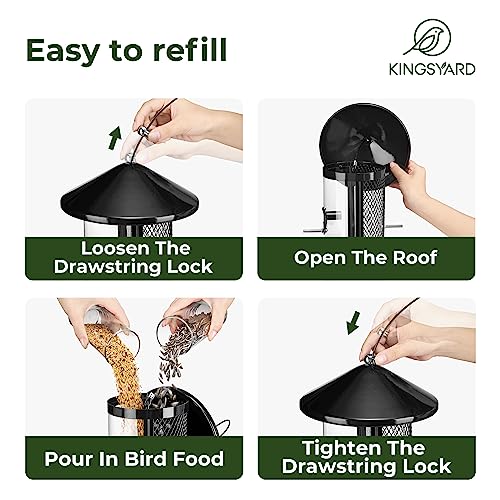 Kingsyard Metal Bird Feeders for Outdoors Hanging, Tube Bird Feeder | 4 lbs Capacity, Dual Chamber Design, 2 perches & 360 Degree Perch, Weatherproof, Chew-Proof, Easy to Clean & Refill, Black