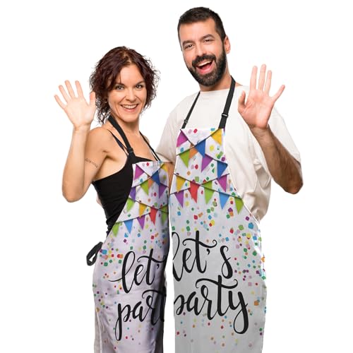 Kitchen Aprons for Men Let’s Party Festive Birthday Home Chef Apron for Women for Cooking Restaurant BBQ Painting Crafting Gardening 27” (W) x 31” (H), Waterproof Apron - color: Let’s Party