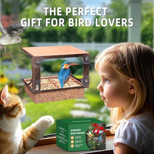 Window Bird Feeder Metal Bird Feeder for Outdoors Birdwatching | with 4 Strong Suction Cups and Adhesive Hook, Sturdy Rust-proof Gifts for Cats & Nature Lovers