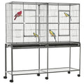 PawHut 65" Double Rolling Metal Bird Cage with Divider, Large Parrot Cage for Parakeet, Canaries, Lovebirds, Budgie, Finch, with Detachable Rolling Stand, Storage Shelf, Wood Perch & Food Container | for Parakeet, Canaries, Lovebirds, Budgie, Finch, Detac