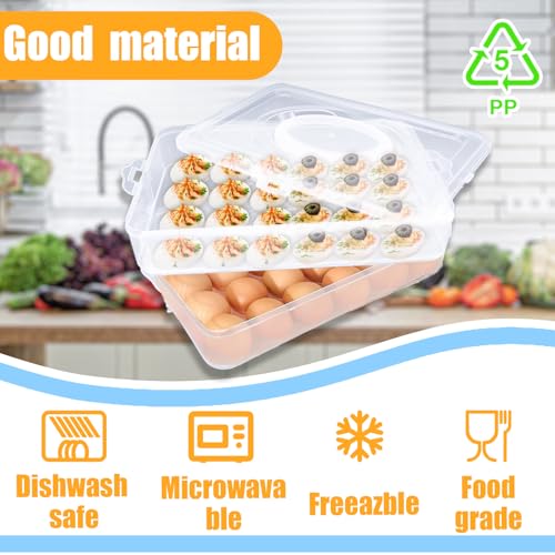 2-Layer Deviled Egg Carrier with Lid,Deviled Egg Trays with Handle,Stack Portable Stackable Trays,Clear Devil Egg Cotainer 48 eggs Holders, for Thanksgiving Day, Easter, Holiday,Parties and Kitchen - style: 2 layer 48eggs